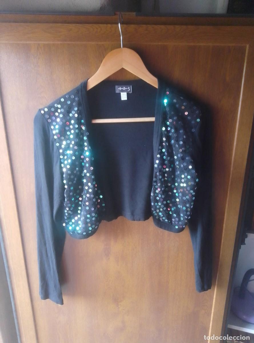 Segunda mano: Chaqueta bolero c&aacute;rdigan con lentejuelas. 123. Talla XL
