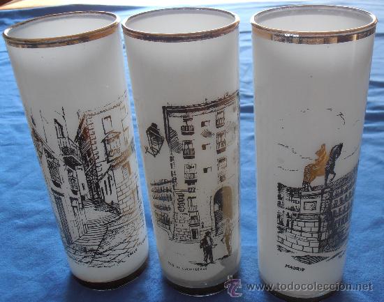 Segunda mano: JUEGO DE VASOS DE CRISTAL BLANCO CON ESCENAS DE MADRID - Foto 3