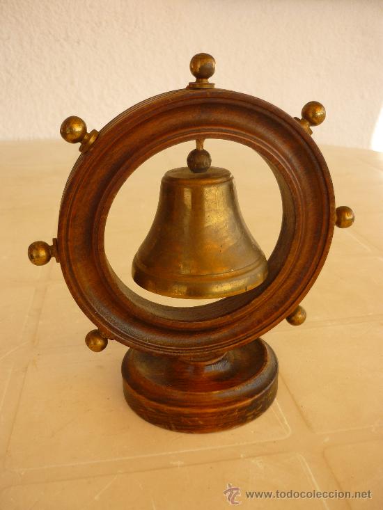 Segunda mano: TIMON DE MADERA CON CAMPANA DE BRONCE 16CMX15CM - Foto 1