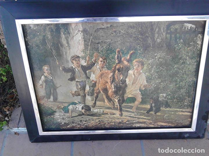 Segunda mano: CUADRO NI&Ntilde;OS CON BURRO - Foto 1