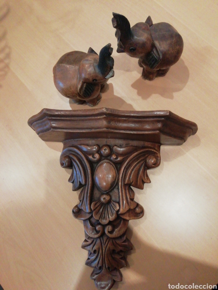 Segunda mano: Gran Peana de madera con pareja elefantes - Foto 2