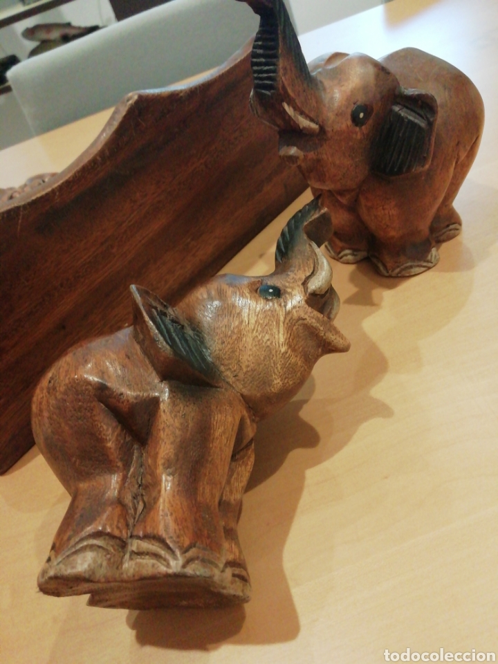 Segunda mano: Gran Peana de madera con pareja elefantes - Foto 5