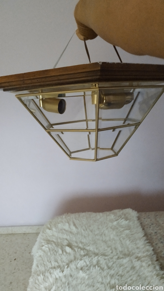 Segunda mano: Lampara hexagonal de cristal y madera,tipo granadino. grande - Foto 4
