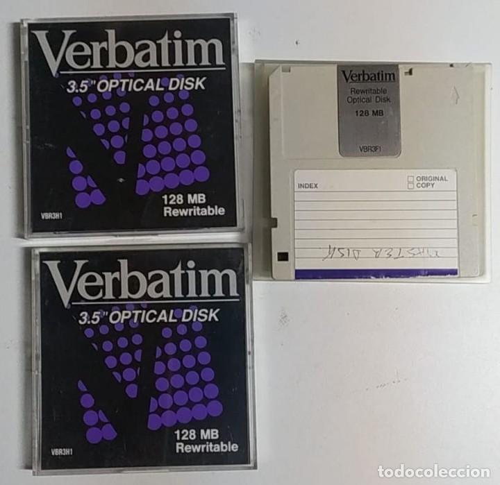 Segunda mano: 3 diskettes (Verbatim y otra marca) de 3.5 pulgadas (Rewritable Optical Disk) - 128 Mbytes - Foto 1