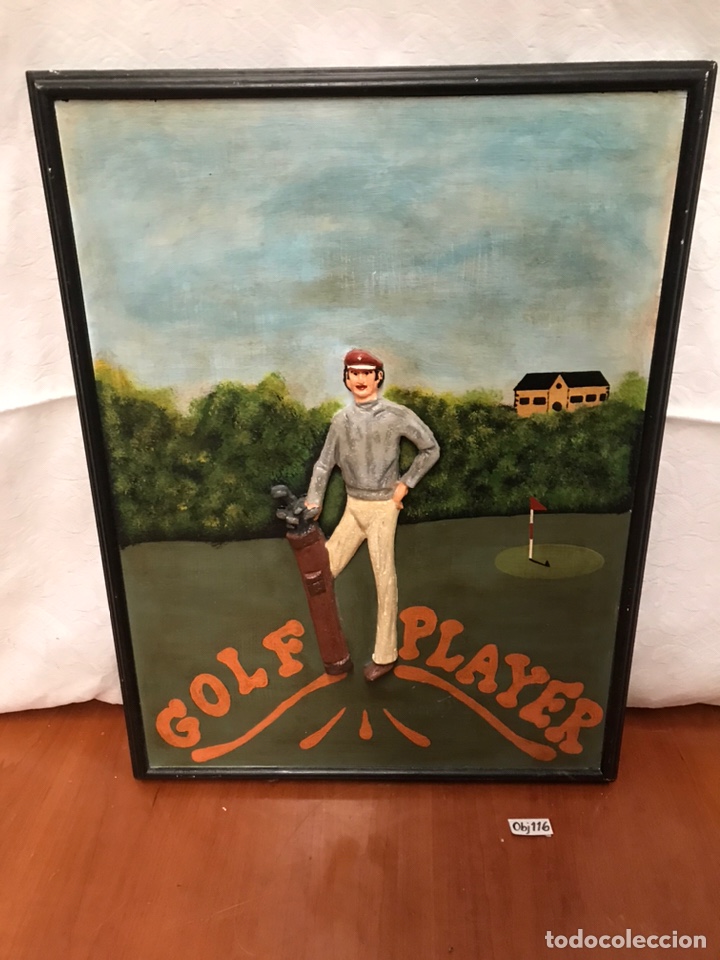 Segunda mano: CUADRO GOLF PLAYER EN RELIEVE - Foto 1