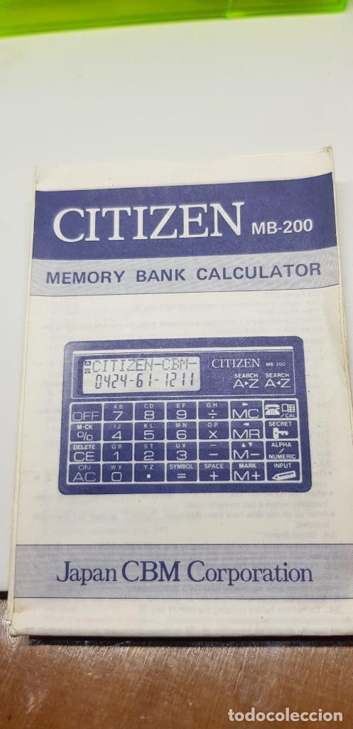 MAGNIFICA CALCULADORA ANTIGUA BATERIA PILA CITIZEN MODELO MB-200 CON AGENDA  TELEFÓNICA VINTAGE