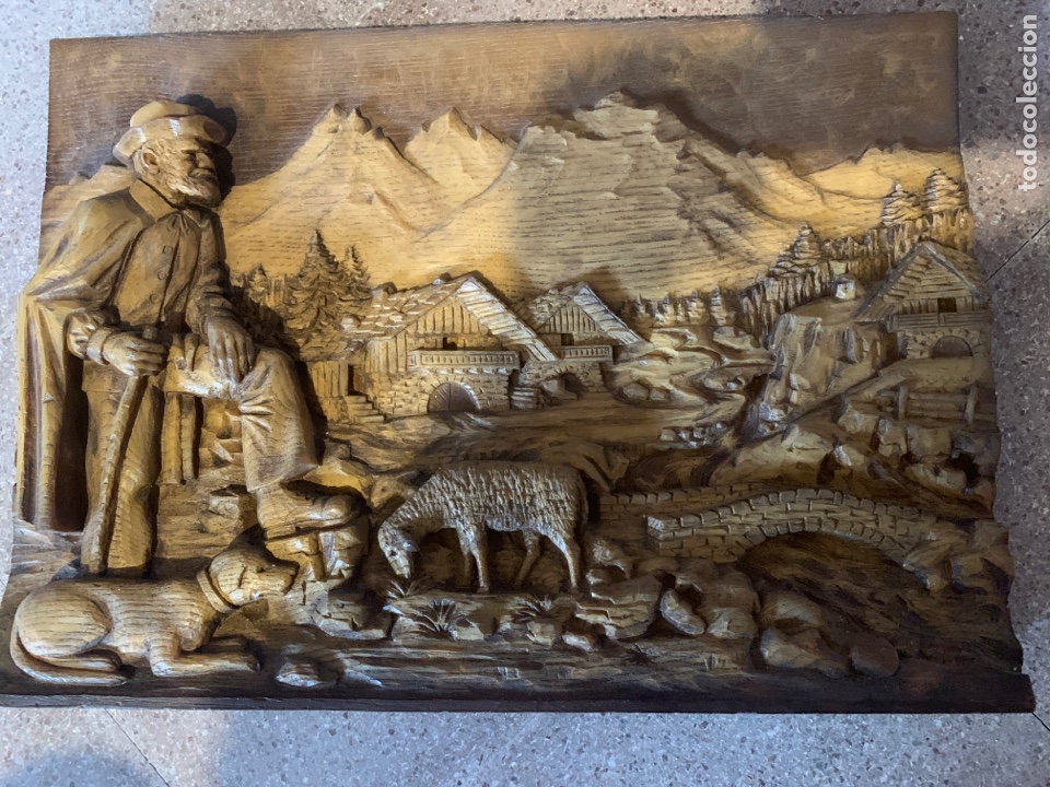 Segunda mano: Cuadro talla pastor pueblo antiguo - Foto 1