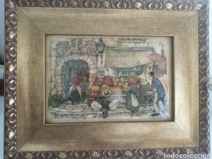 Segunda mano: LAMINA ESMALTADA EN PRECIOSA MOLDURA DE MADERA - Foto 2