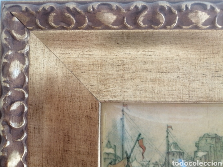 Segunda mano: LAMINA ESMALTADA EN PRECIOSA MOLDURA DE MADERA - Foto 3
