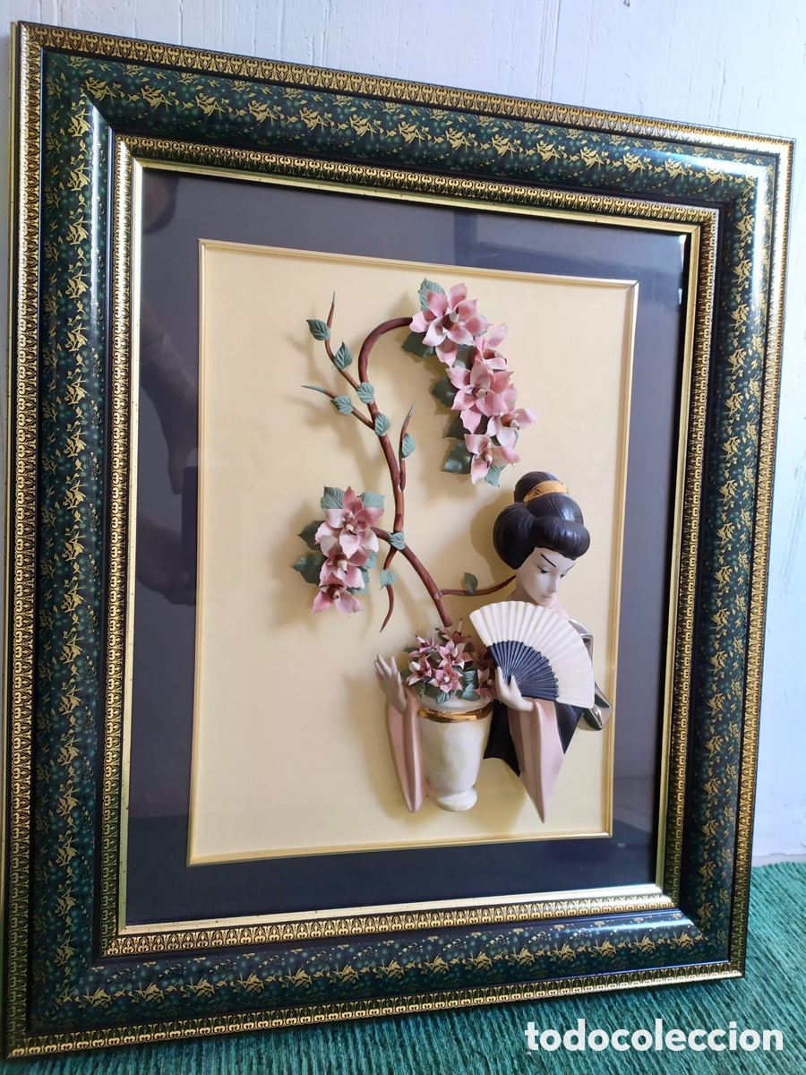 Segunda mano: Cuadro en relieve con geisha y cerezo en flor - Foto 1