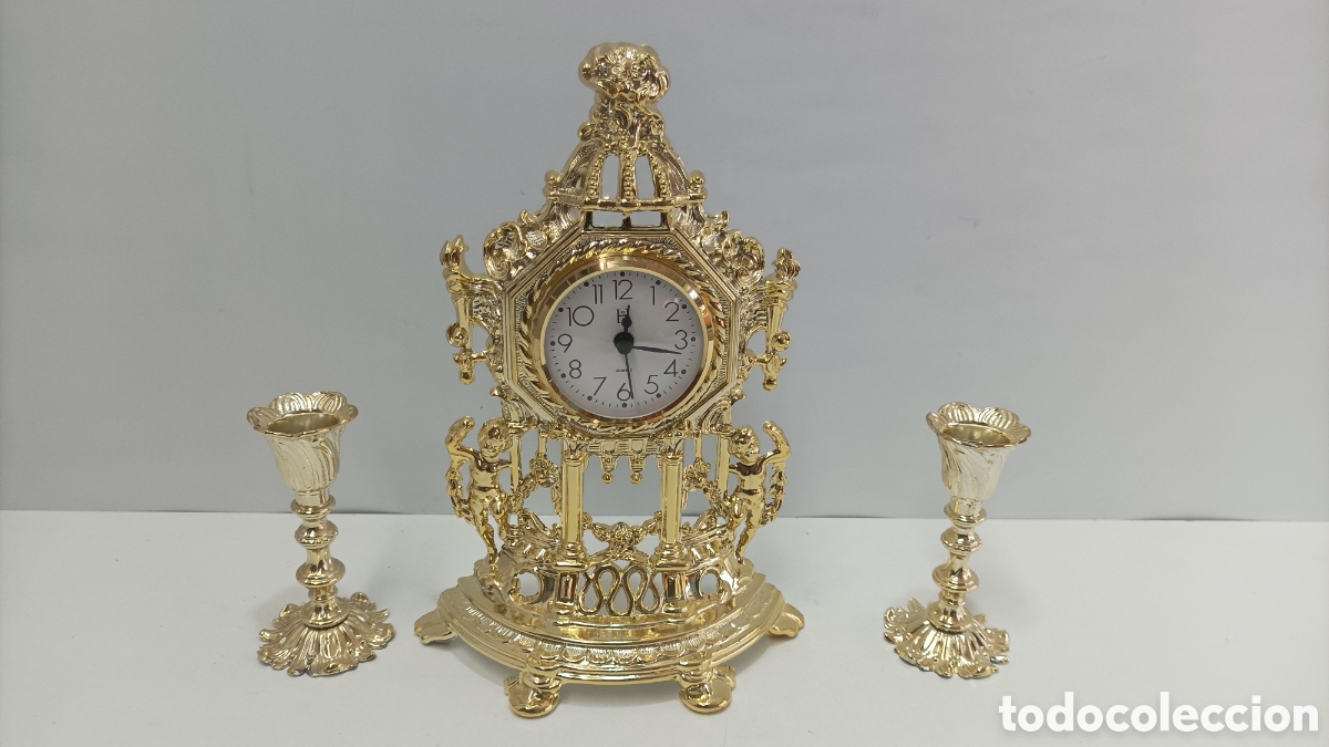 Segunda mano: Reloj y portavelas de metal - Foto 1