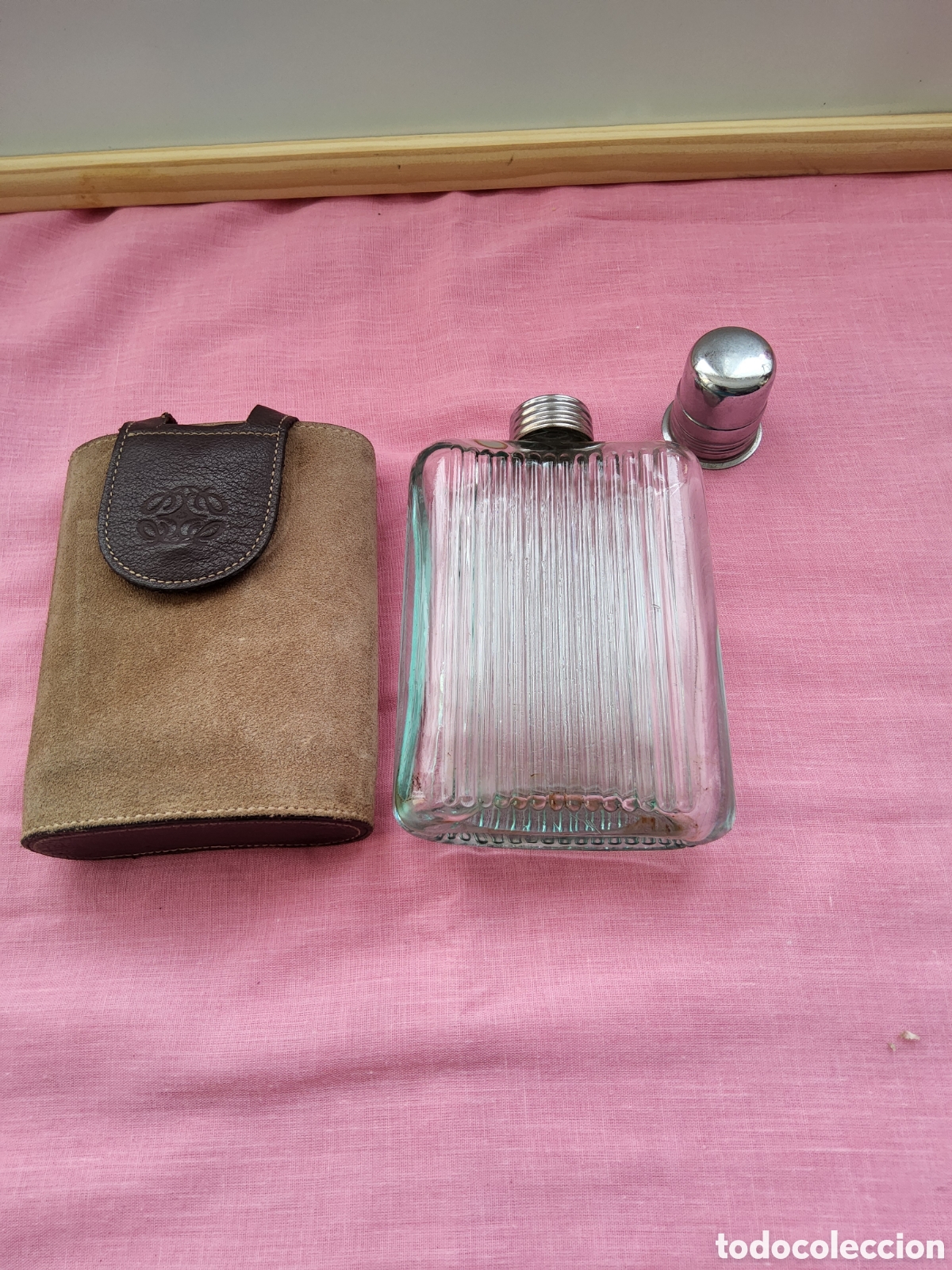 Segunda mano: Petaca vintage de cristal y cuero - Foto 3
