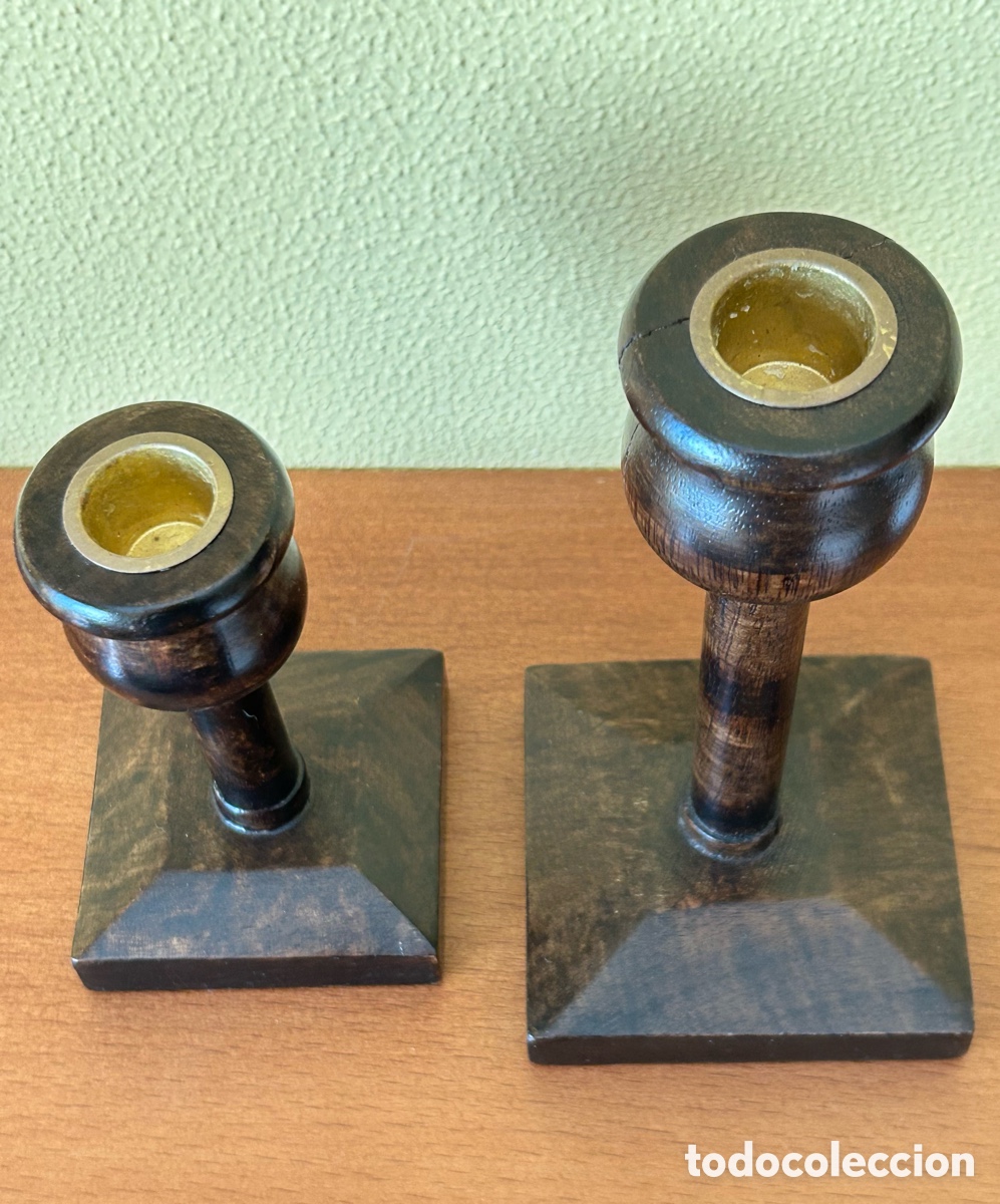 Segunda mano: 2 CANDELABROS PALMATORIAS PORTAVELAS DE MADERA - Foto 3