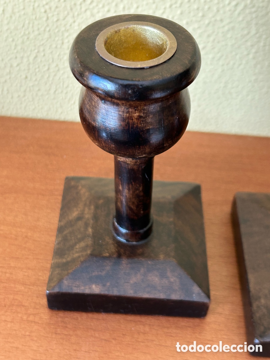 Segunda mano: 2 CANDELABROS PALMATORIAS PORTAVELAS DE MADERA - Foto 4
