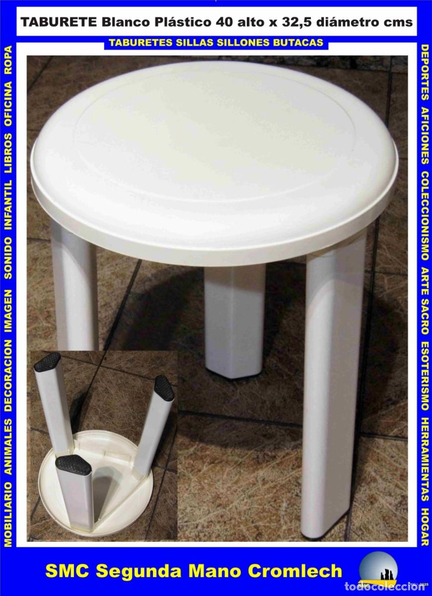 Segunda mano: TABURETE Blanco Pl&aacute;stico. 40 alto x 32.5 di&aacute;metro cms. - Foto 1