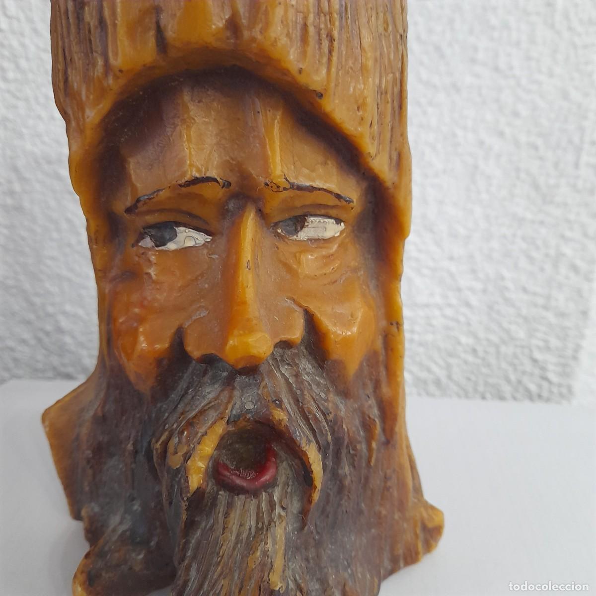 Segunda mano: VELA RUSTICA DECORATIVA TALLADA CON FORMA DE CABEZA EN ARBOL - Foto 1