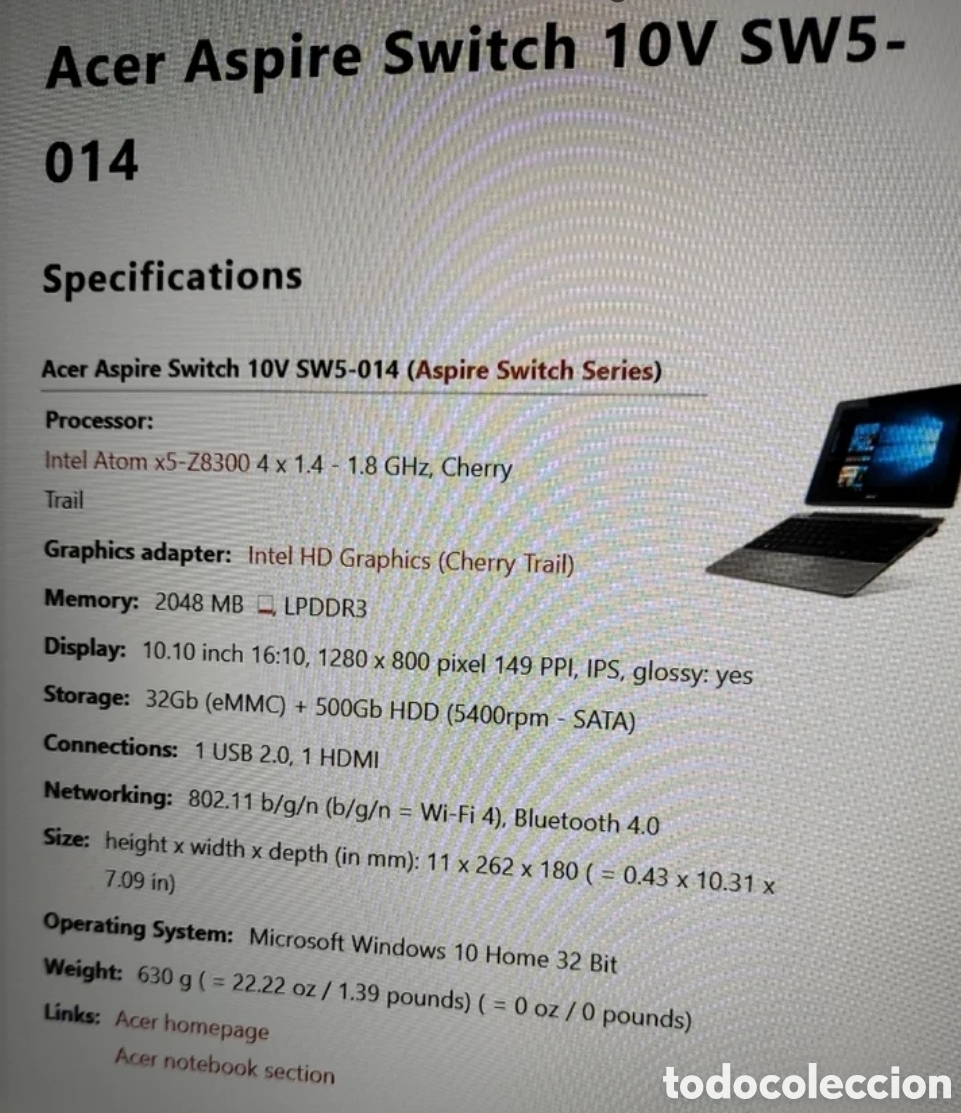 Segunda mano: Port&aacute;til/Tablet - Acer Aspire Switch 10 - Foto 10