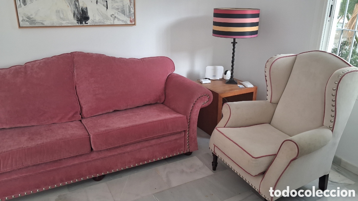 Segunda mano: Sofa terciopelo rosa 3 plazas - Foto 2