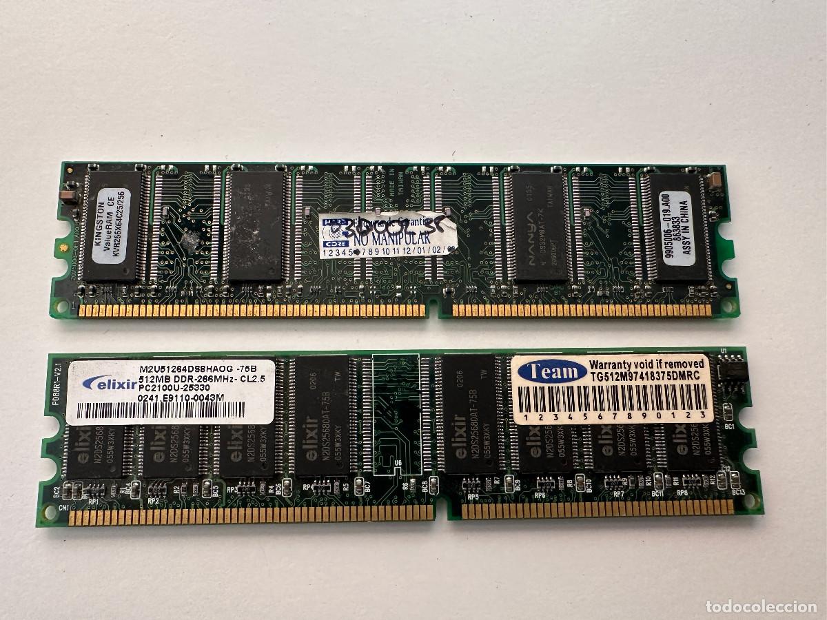 Segunda mano: 2 MODULOS DE MEMORIA KINGSTON y ELIXIR DE 512MB CADA UNO - Foto 1