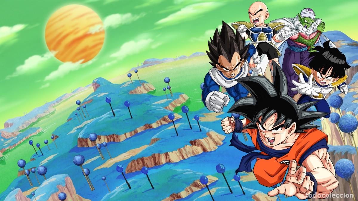 Seconda Mano: SON GOKU, VEGETA, KRILIN, GOHAN EN PLANETA NAMEK - LONA 200 X 120