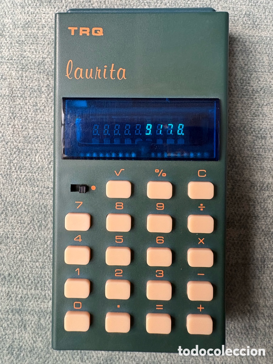 D'Occasion: (L485) Calculadora electr&oacute;nica vintage TRQ &ldquo;Laurita&rdquo; F-95 &mdash; Con caja, funda y manual originales