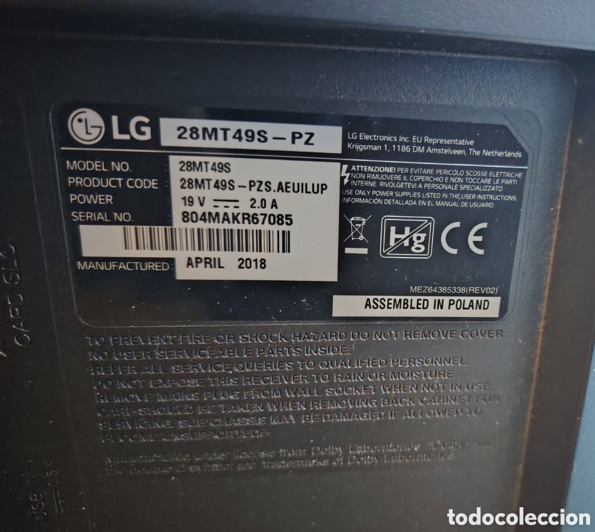 Segunda mano: Televisi&oacute;n LG 28MT49S-PZ - Foto 2