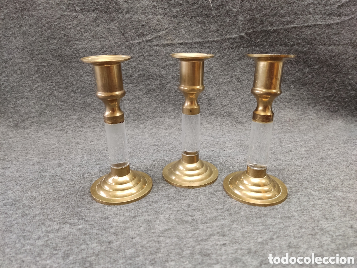 Segunda mano: Lote de 3 candelabros de lat&oacute;n y metacrilato - Foto 2