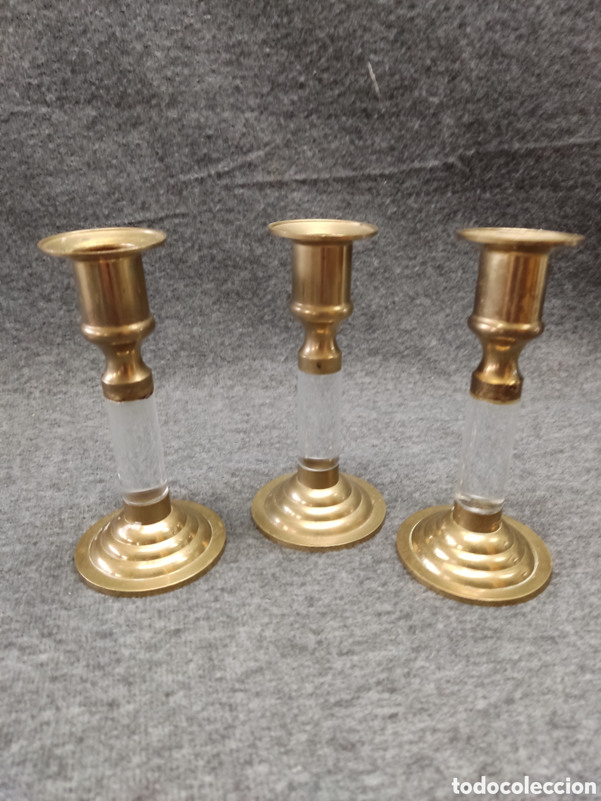 Segunda mano: Lote de 3 candelabros de lat&oacute;n y metacrilato - Foto 1
