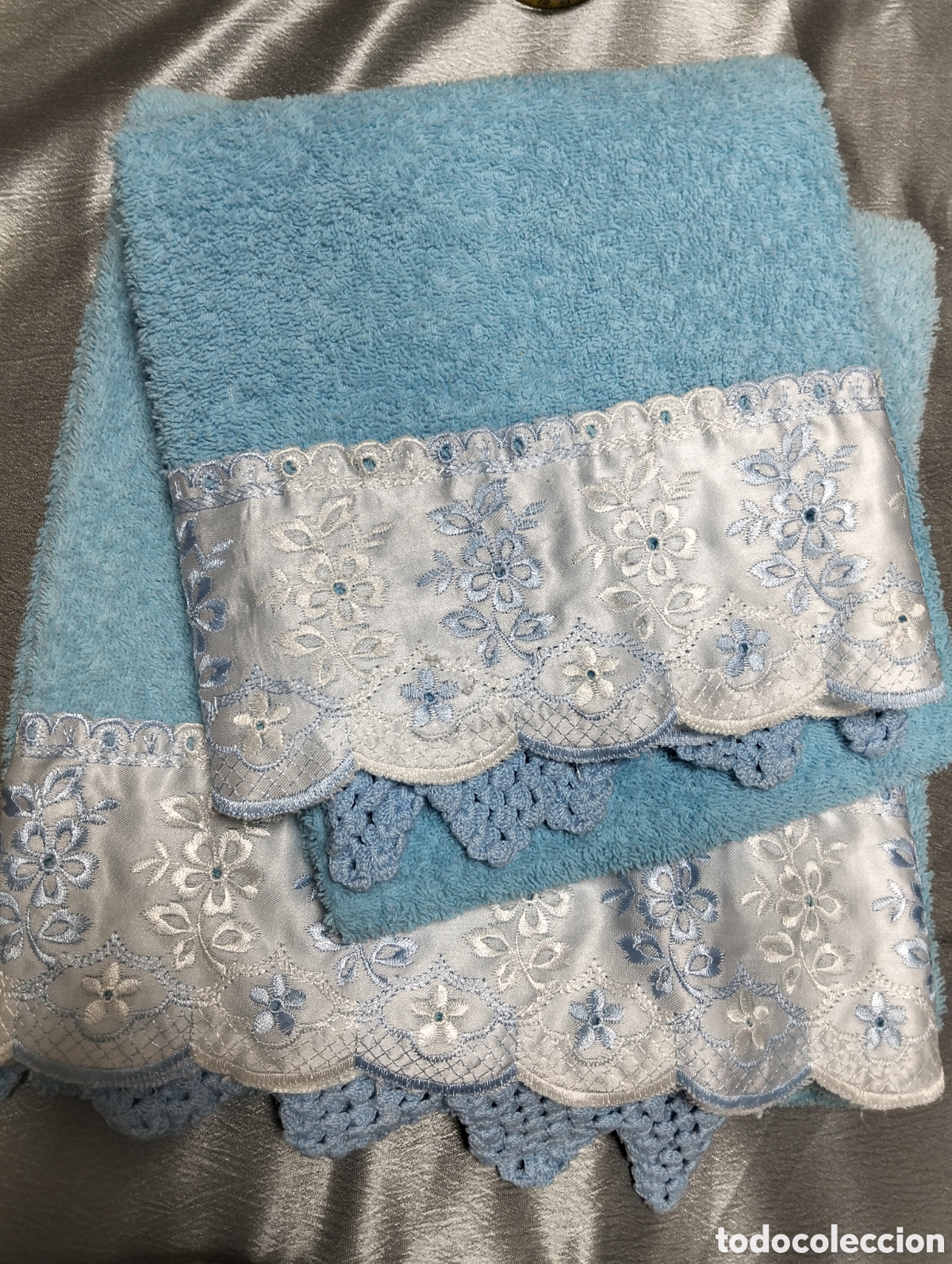 Seconda Mano: Toalla de lavabo de algod&oacute;n con ganchillo hecho a mano &ndash; Lavada &ndash; Vintage