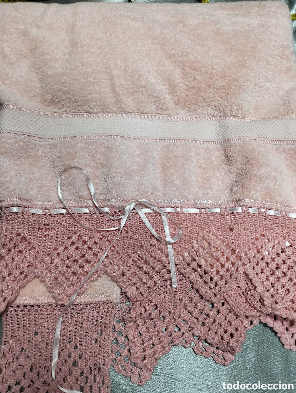 D'Occasion: Toalla 100% algod&oacute;n con ganchillo hecho a mano &ndash; Lavada sin uso &ndash; Estilo vintage -Rizo Americano-