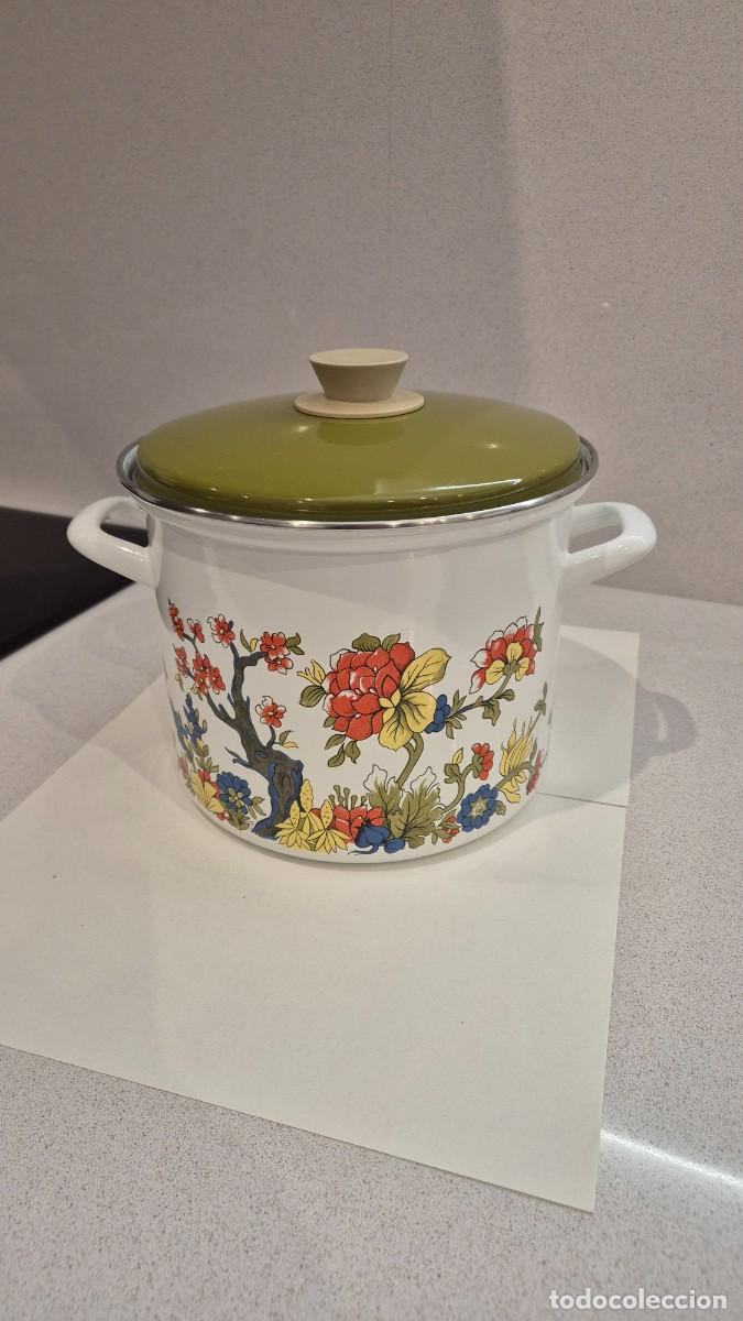 Segunda Mano: Cacerola Grande Vintage con Dise&ntilde;o Floral