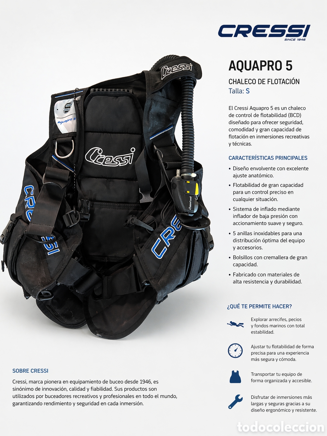 Segunda Mano: Chaleco de buceo Cressi Aquapro 5 talla S | BCD c&oacute;modo y resistente D