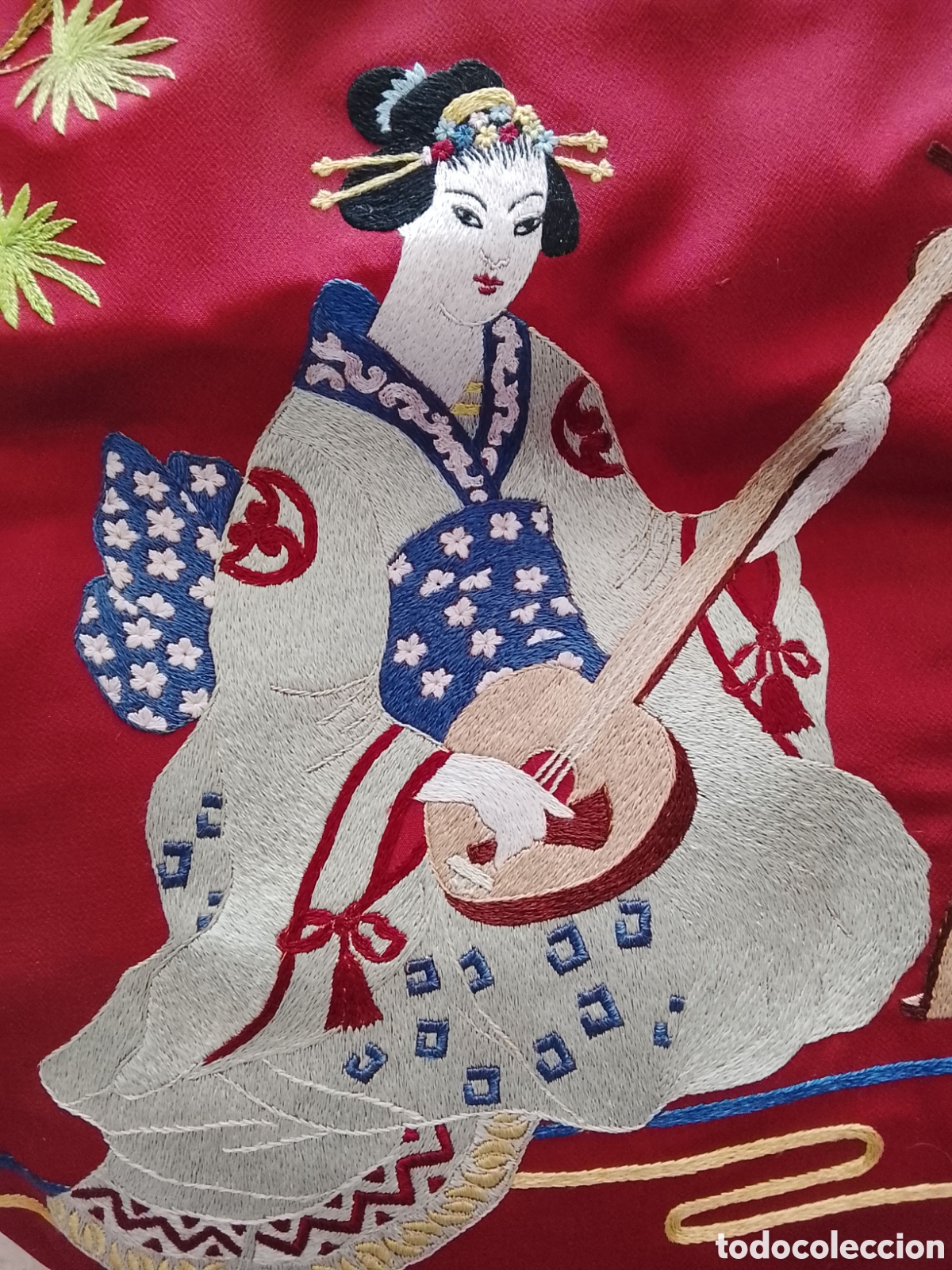 Segunda mano: Antigua funda de cogin de seda bordado. - Foto 2