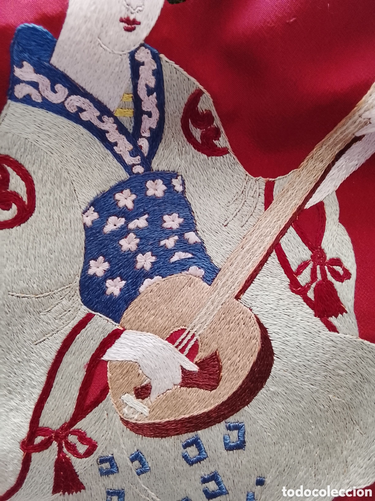 Segunda mano: Antigua funda de cogin de seda bordado. - Foto 5