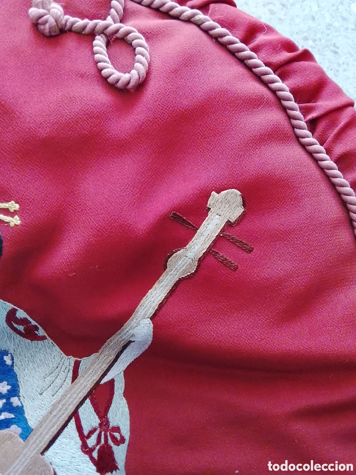 Segunda mano: Antigua funda de cogin de seda bordado. - Foto 8