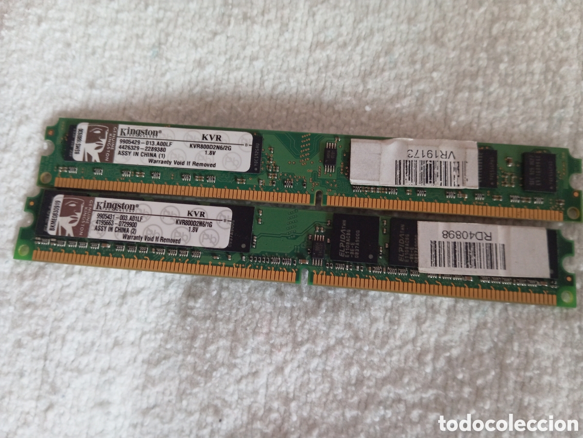 Segunda Mano: 2 Memorias RAM Kingston DDR2 2GB y 1GB PC2-6400 800MHz Desktop
