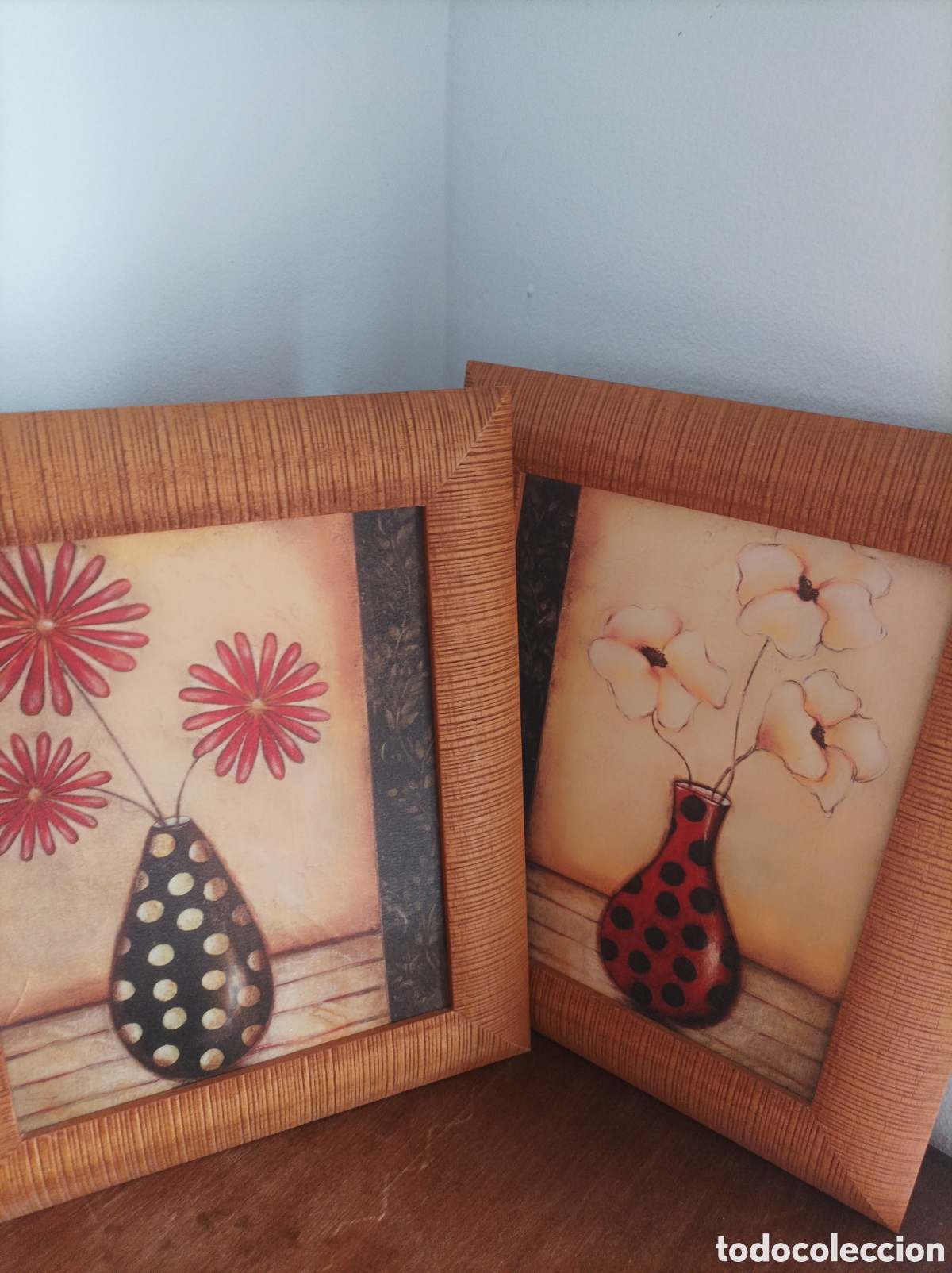 Segunda Mano: Pareja de Cuadros Decorativos Flores - Estilo R&uacute;stico (33x28 cm)