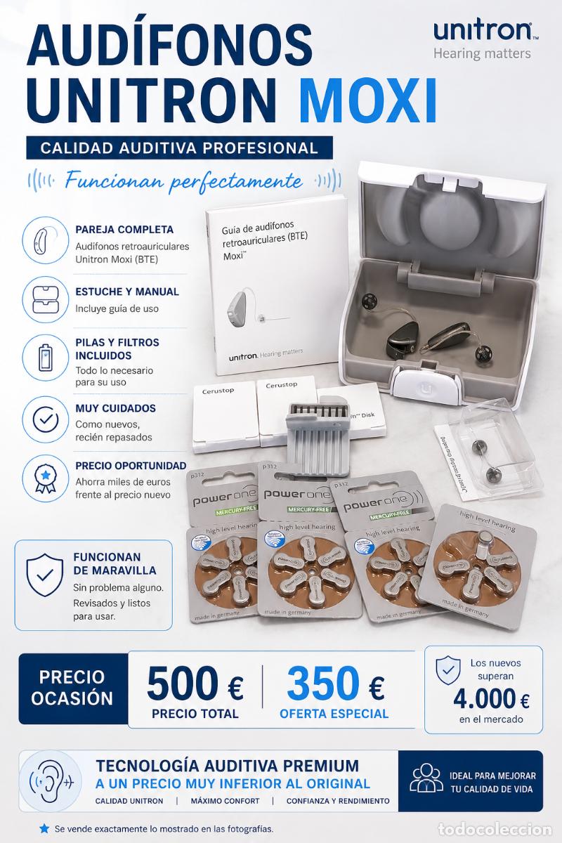 Segunda Mano: AUD&Iacute;FONOS UNITRON MOXI BTE + ACCESORIOS / PAREJA / COMO NUEVOS / REVISADOS / OCASI&Oacute;N