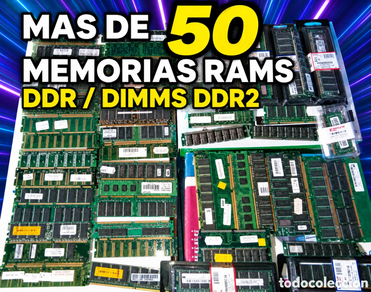 Second-Hand: Lote 50 Memorias RAM DIMS / DDR / DDR2 / Kingston Crucial Hynix Samsung PC Sobremesa