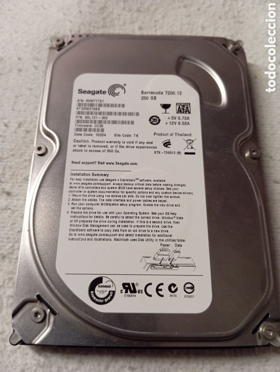 Segunda Mano: Disco Duro Interno Seagate Barracuda 7200.12 250GB SATA 3.5&rdquo; &ndash; 7200 RPM &ndash; Perfecto para PC Sobremesa
