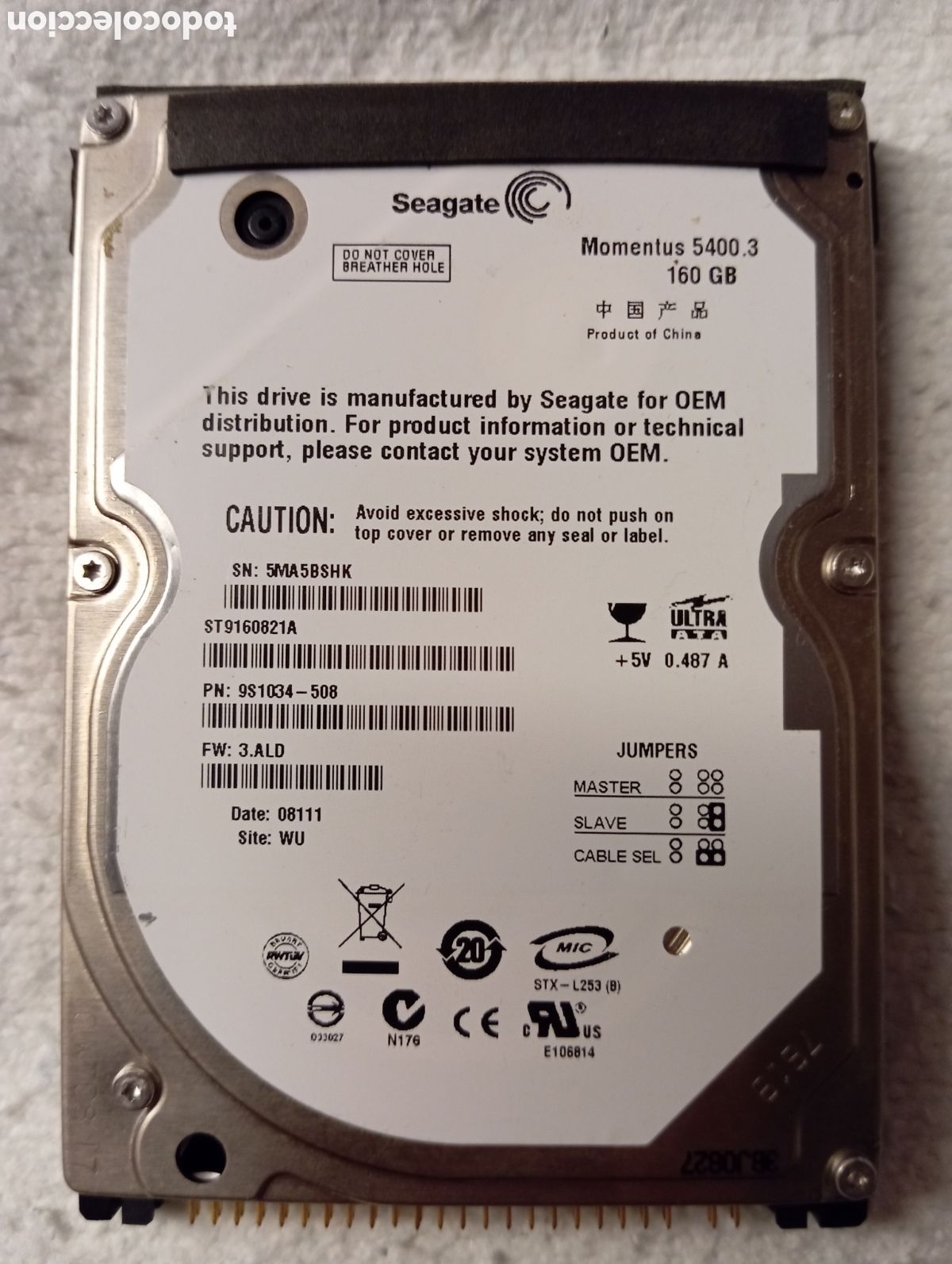Segunda Mano: Disco Duro Seagate Momentus 5400.3 160GB IDE/PATA 2.5&rdquo; para Port&aacute;til