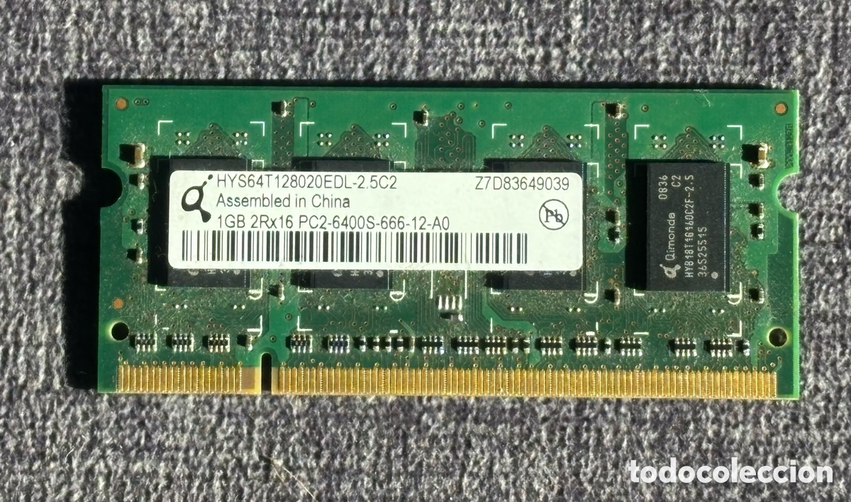 Segunda Mano: Memoria RAM Port&aacute;til 1GB DDR2 800MHz PC2-6400S Qimonda HYS64T128020EDL HP Compaq
