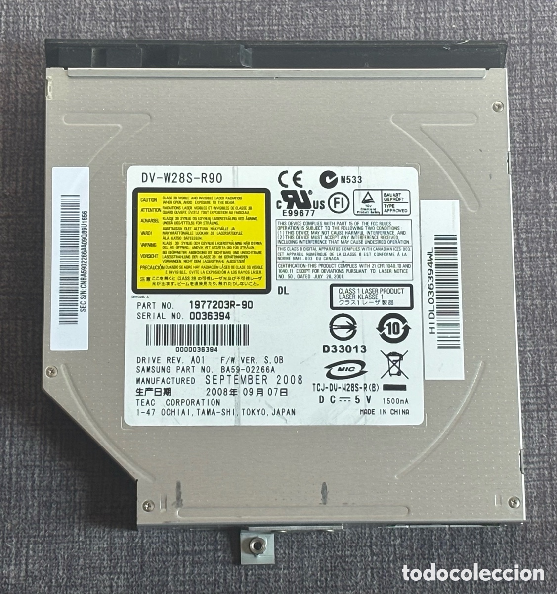 Segunda Mano: Regrabadora DVD/CD Slim SATA TEAC DV-W28S-R90 Samsung BA59-02266A 2008