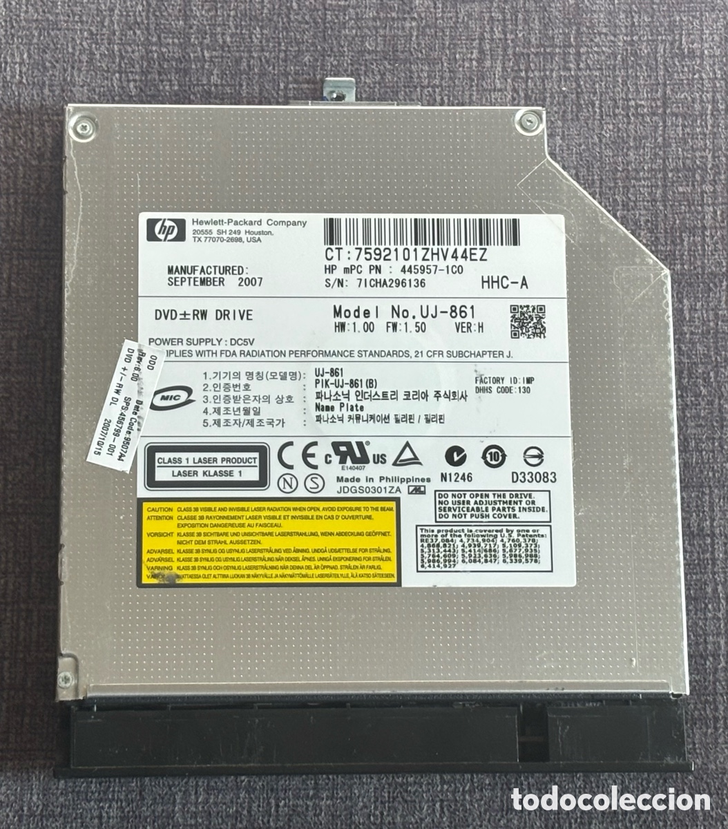 Segunda Mano: Grabadora DVD&plusmn;RW HP UJ-861 Slim IDE PATA LightScribe 445957-1C0 Port&aacute;til