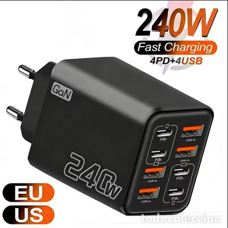 Segunda Mano: Cargador USB C GaN de 240W, 8 en 1, adaptador de corriente de carga r&aacute;pida
