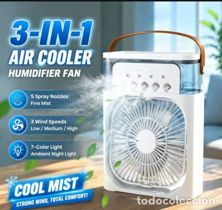 Segunda Mano: Ventilador Tres en Uno, Aire Acondicionado, Luz LED, Humidificador Port&aacute;til 3/4 velocidades