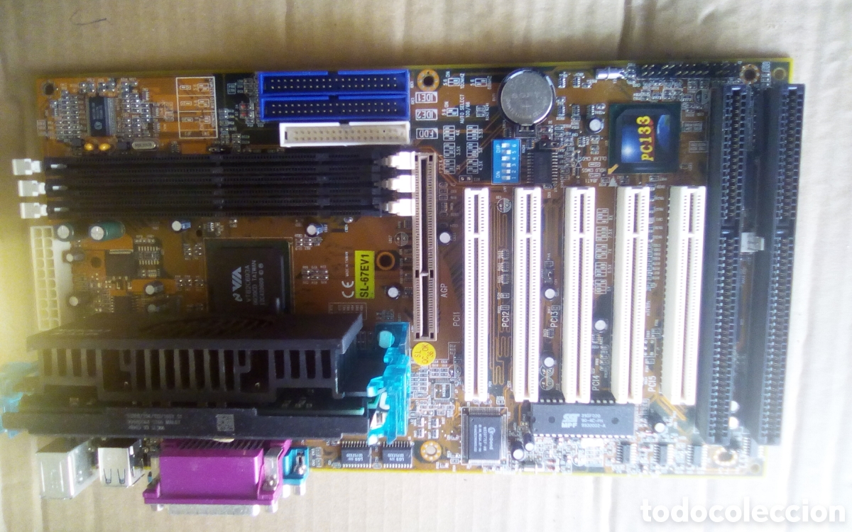 Segunda Mano: Placa base o madre. Soltek SL-67EV1. Pentium III. 533 EB/256/133/1.65v. SL. Slot 5 PCI, 2 ISA, 1 AGP