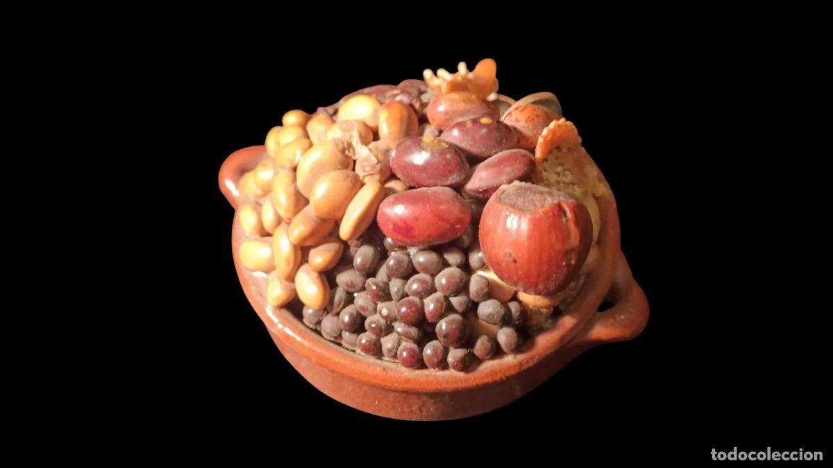 Segunda M&atilde;o: MINIATURA CUENCO DE ABUNDANCIA - FRUTAS Y SEMILLAS EN RELIEVE - HECHO A MANO - AMULETO SUERTE 70/80
