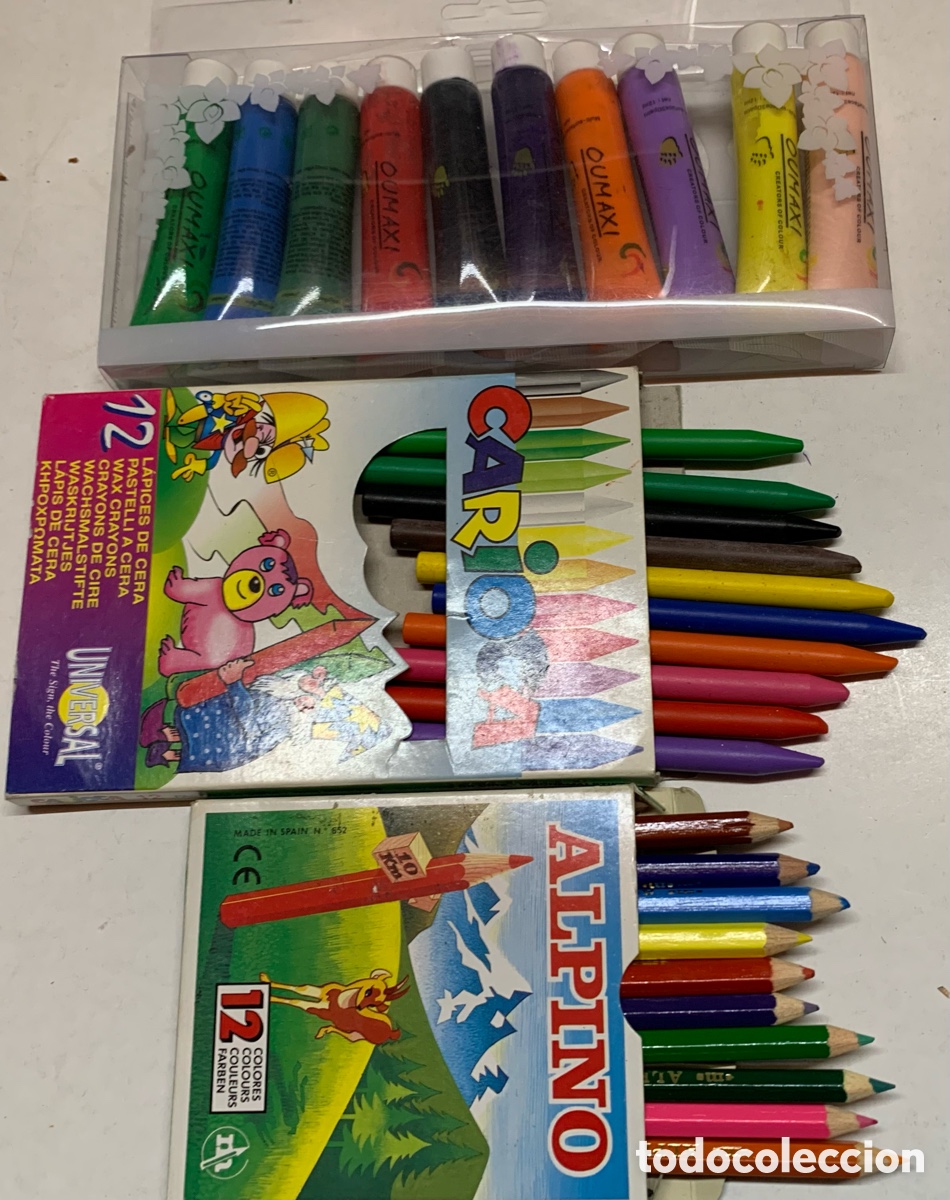 Segunda Mano: Lote 10 rotuladores 10 Cera lote tinta 12 lapices colores