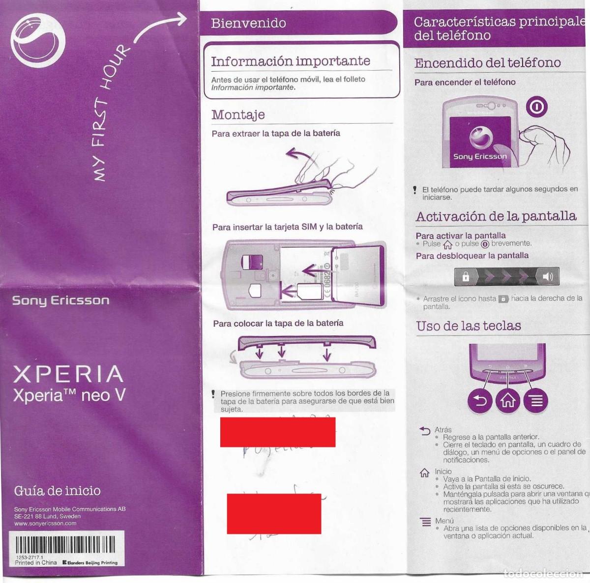Segunda Mano: MANUAL DESPLEGABLE DE USUARIO - SONY ERICSSON XPERIA NEO V - ANDROID